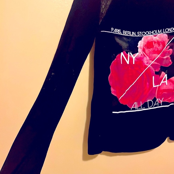 S/M Suzy Shier Women Tops Long Sleeve Elegant Mesh Print Rose Mesh Blouse - Picture 6 of 9